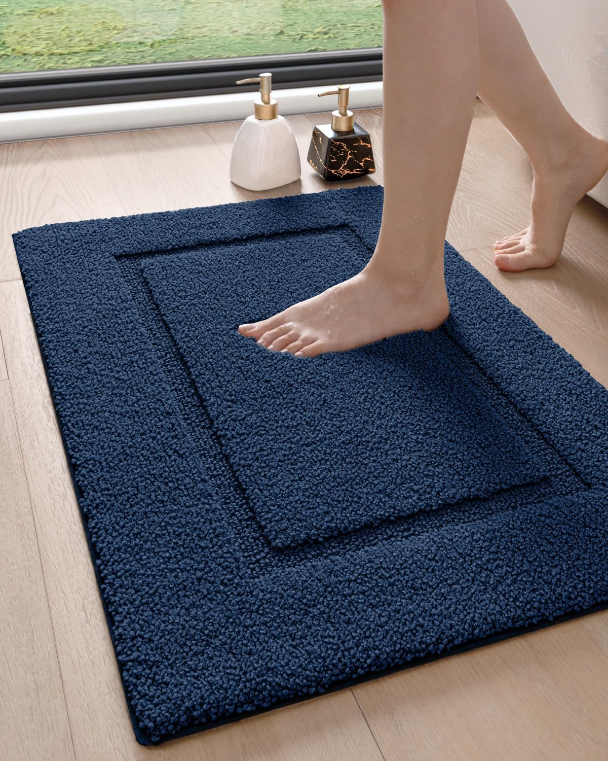 DEXI Bathroom Rugs 36x24, Washable Non Slip Bath Mat for Shower Floor, Absorbent Quick Dry Bathmat with Rubber Backing, Ultra Soft Plush Carpet for Tub, Navy