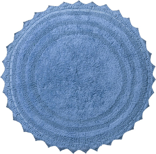 RAJRANG Circle Bath Mat for Bathroom Kitchen and Spa with Crochet Pattern Cotton Absorbent Soft Reversible Boho Bath Rug Parisian Blue Round 24 Inches