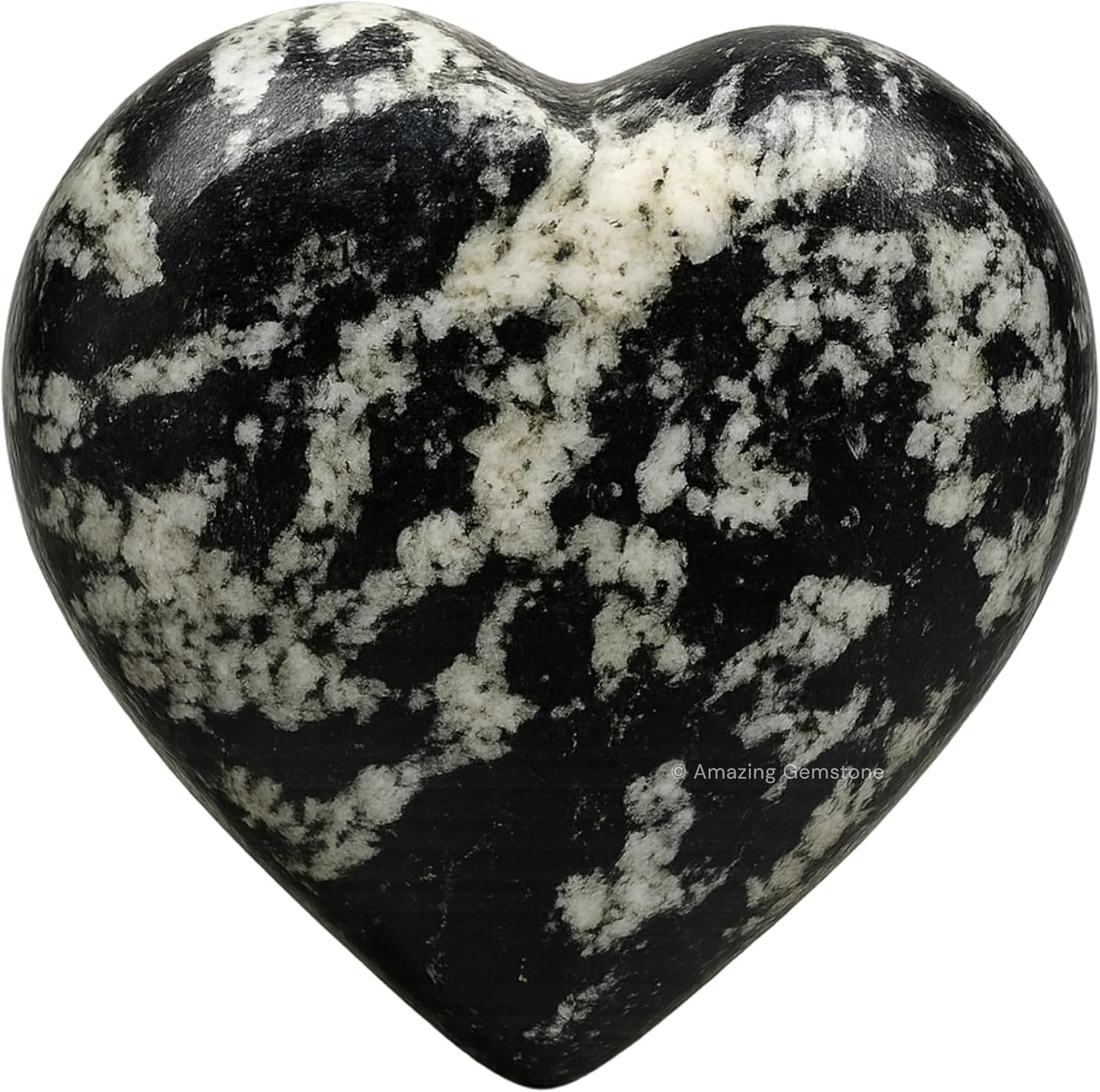 Black & White Tourmaline Crystal Heart Palm Stone - Pocket Massage Worry Stone for Natural Body Chakra Balancing, Reiki Healing and Crystal Grid