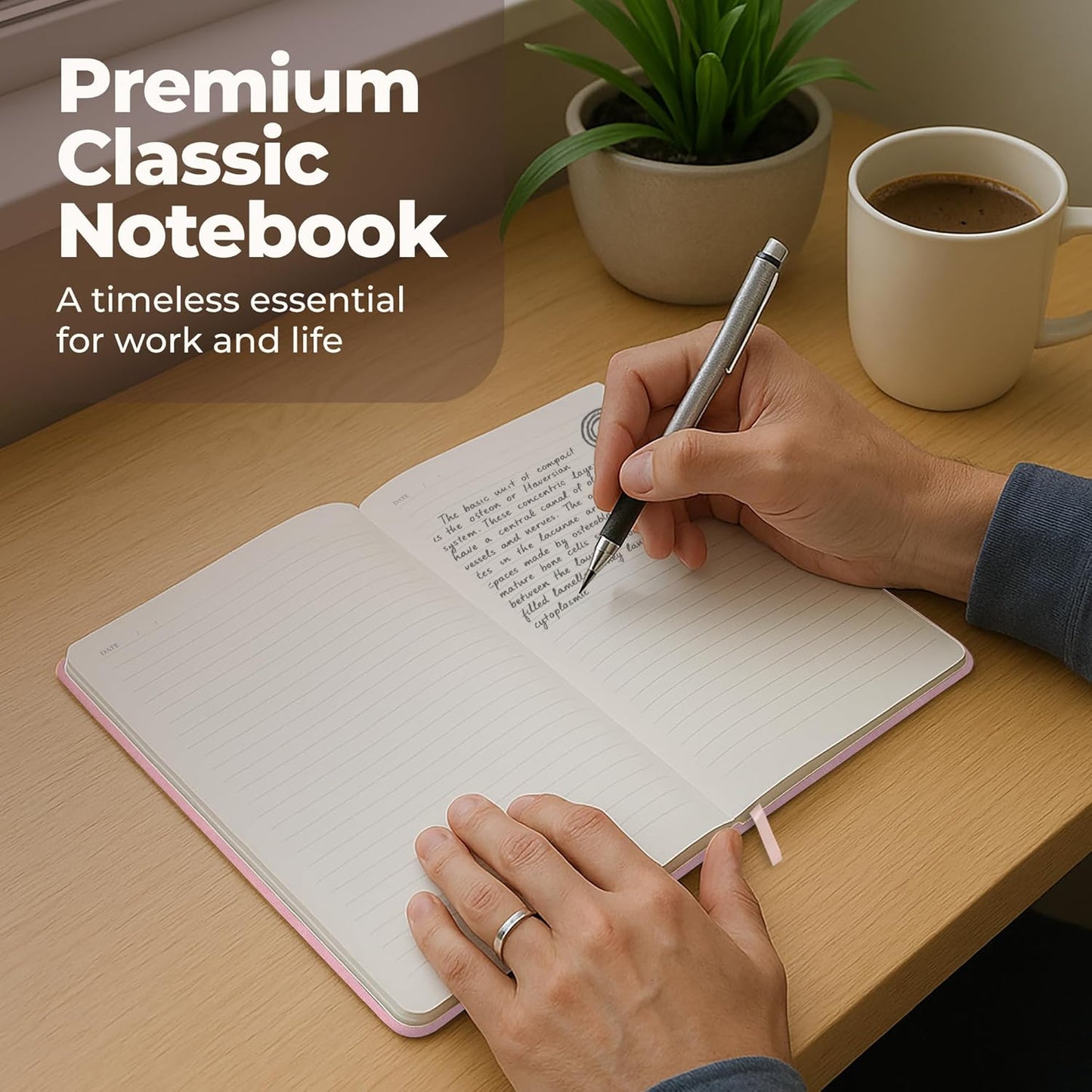 Lined Leather Bound Journal Notebook, A5 Hardcover - Pink 5.8x8.3" - Thick 300 Pages College Ruled Paper Journals for Men and Women - Personal and Professional Note Book for Writing & Journaling