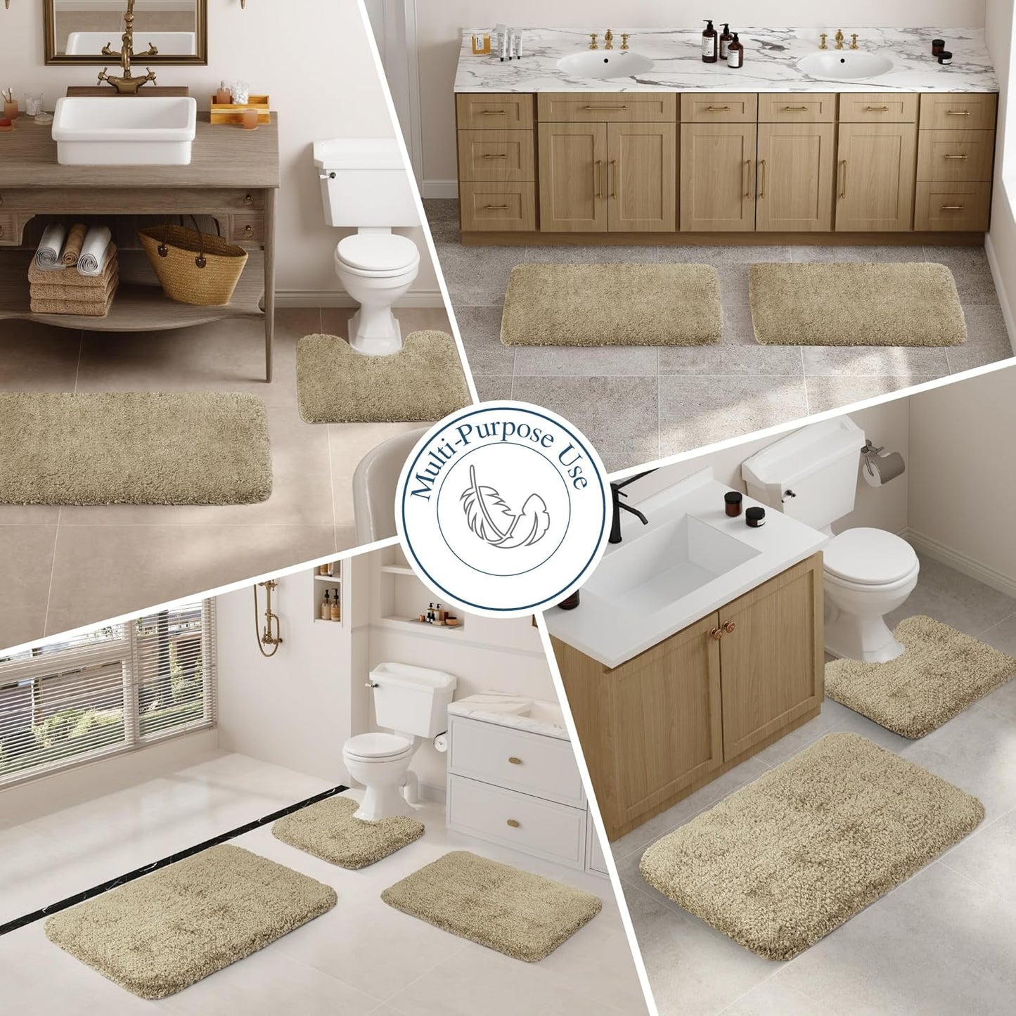 Walensee Large Bathroom Rug (24 x 40, Sand) - Extra Soft, Absorbent Shaggy Mat, Machine Washable, Non Slip, Luxury Floor Mat