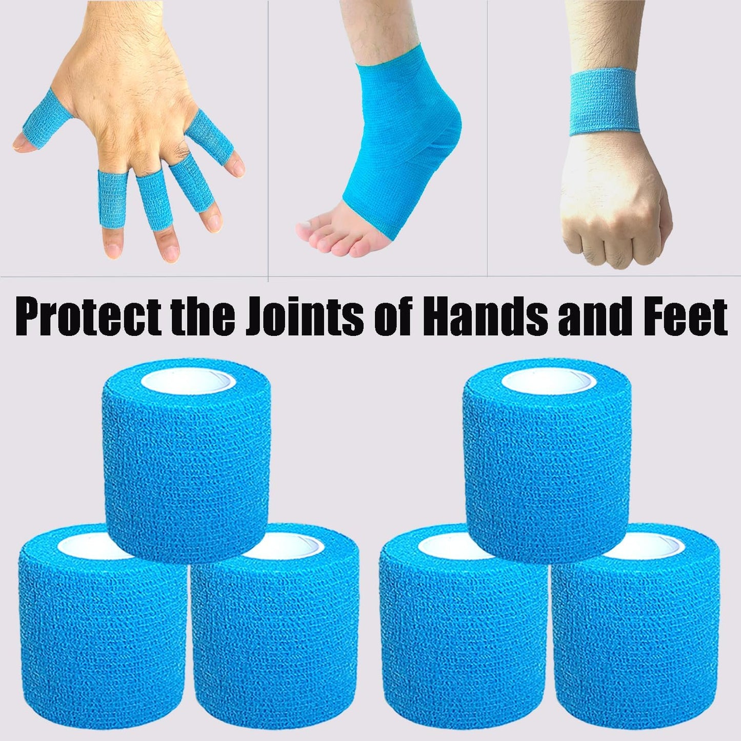 Hysiwen 6 Pack 2" x 5 Yards Self Adhesive Bandage Breathable Cohesive Wrap Self Adherent Vet Tape Self Stick Bandage Wrap for Sports, Athletic, Wrist, Ankle(Blue)