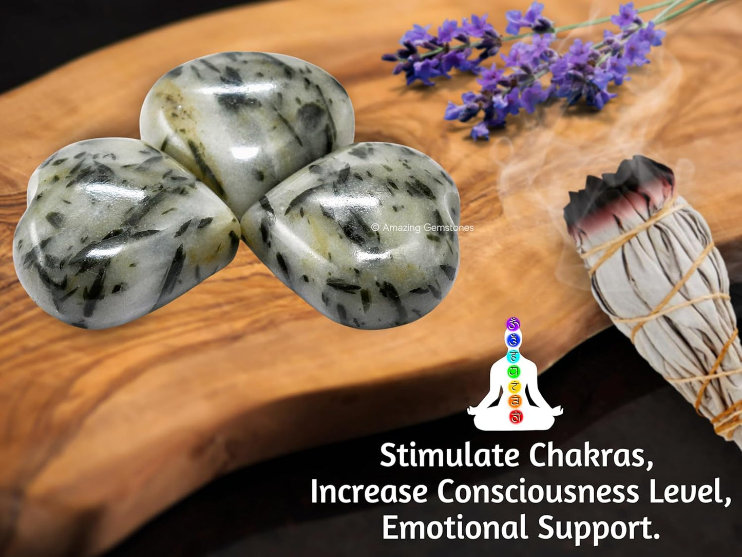 Amazing Gemstone Green Tourmaline in Quartz Crystal Heart Palm Stone - Pocket Massage Worry Stone for Natural Body Chakra Balancing, Reiki Healing and Crystal Grid