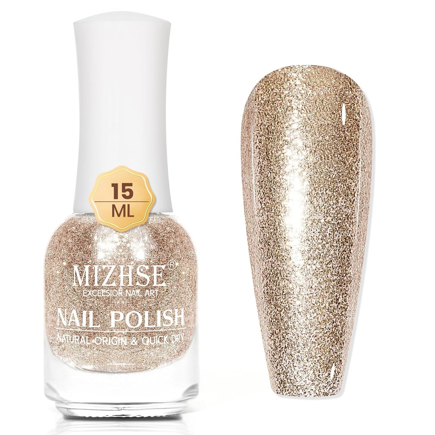 MIZHSE Quick Dry Glitter Nail Polish, Metallic Gold Nail Polish Air Dry Fast, 15 ml High Glossy Sparkle Shiny Shimmery Chrome Nail Pigment Water-based Nail Art Salon Manicure Home