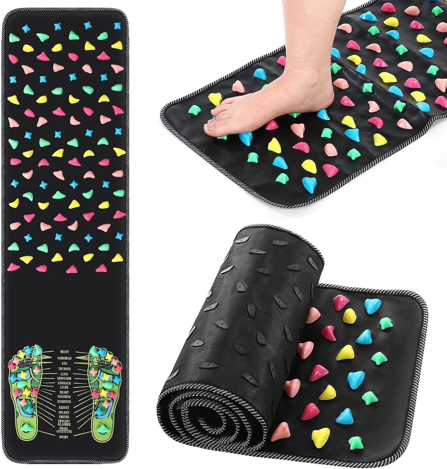 TrelaCo Foot Massage Mat Reflexology Walk Stone Road Foot Massage Acupoint Mat for Acupressure Relaxes for Long Sitting Elderly Students and Office Workers (13.78 x 47.24 Inches)
