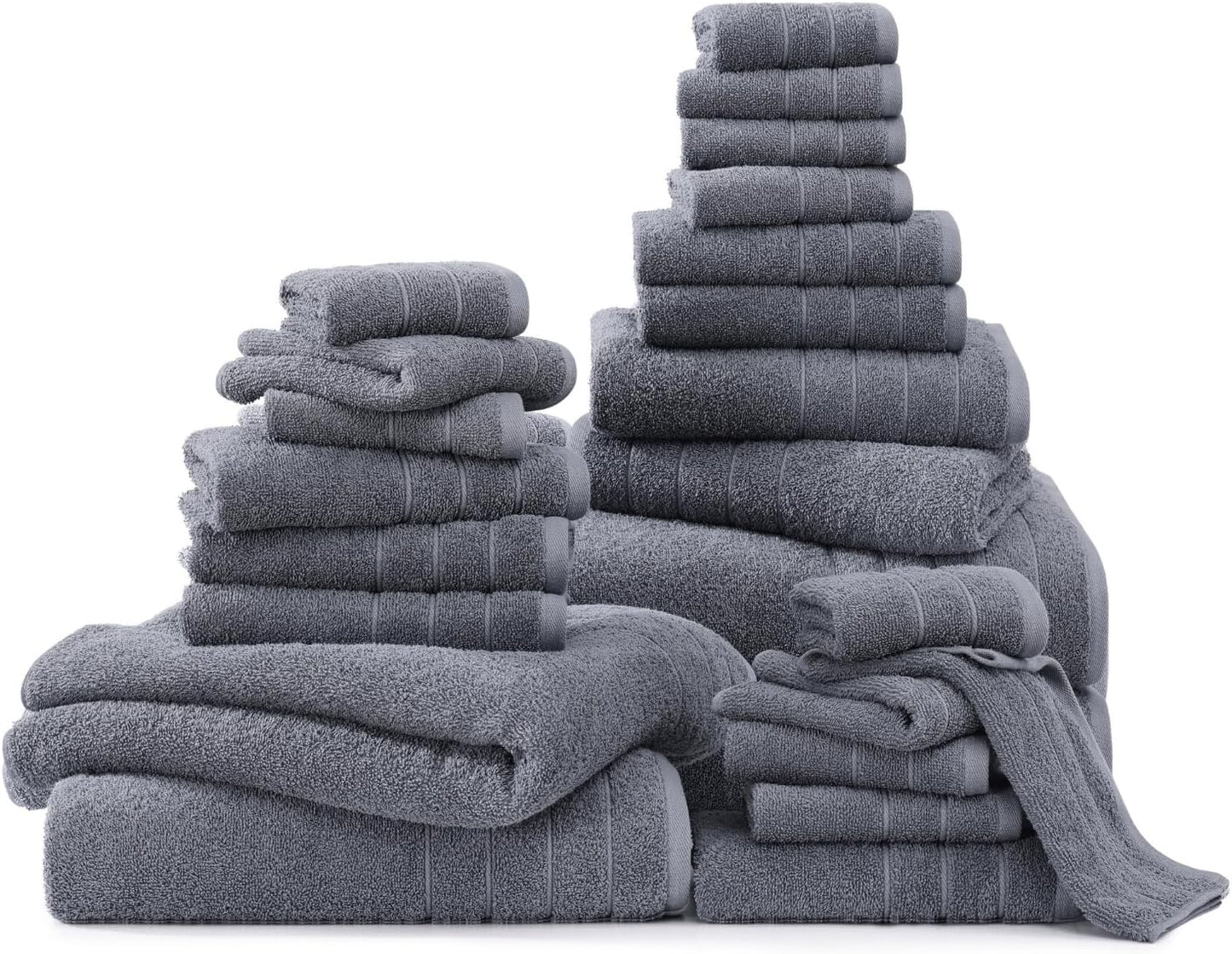 Casa Platino 100% Cotton Bath Towel Set – 24 Pc Set with Ring Spun Terry, Ultra Soft & Absorbent, Everyday Use Towels, Gentle on Skin, Maintains Texture After Wash – Cool Grey