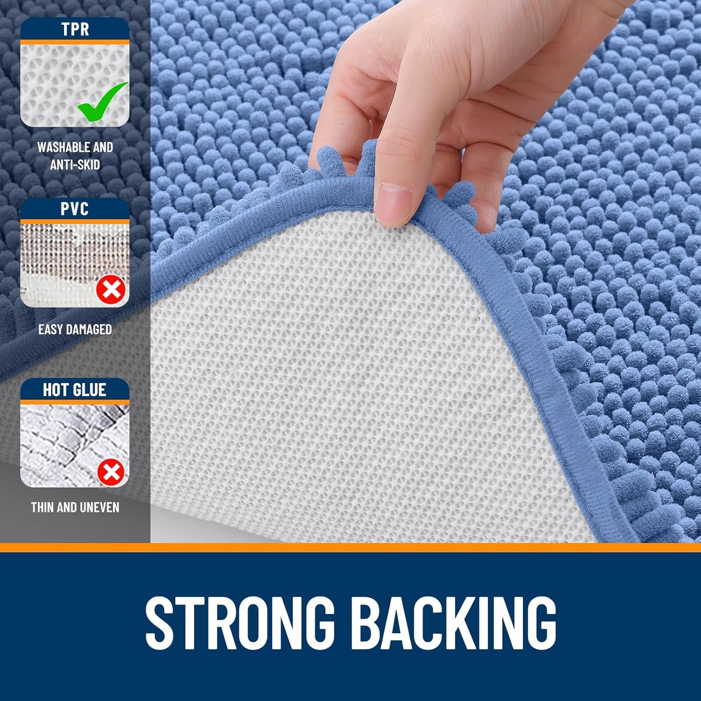 OLANLY Bathroom Rugs 44x24, Extra Soft Absorbent Chenille Bath Rugs, Rubber Backing Quick Dry, Machine Washable Bath Mats for Bathroom Floor, Tub and Shower, Home Decor Accessories, Cornflower Blue