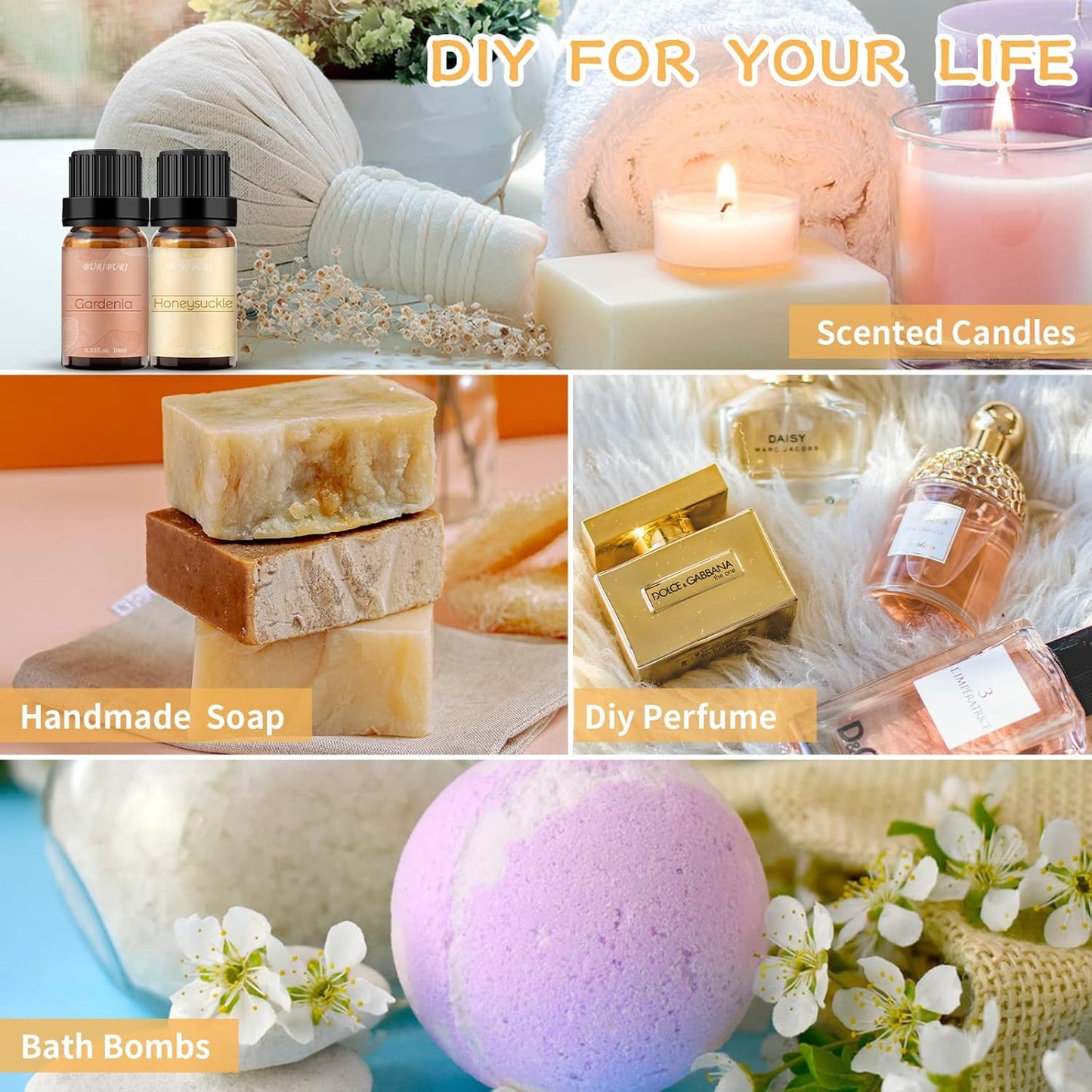 BURIBURI Honeysuckle and Gardenia Essential Oil Set, 100% Pure, Undiluted, Natural Essential Oils Gift Set for Diffuser, Massage