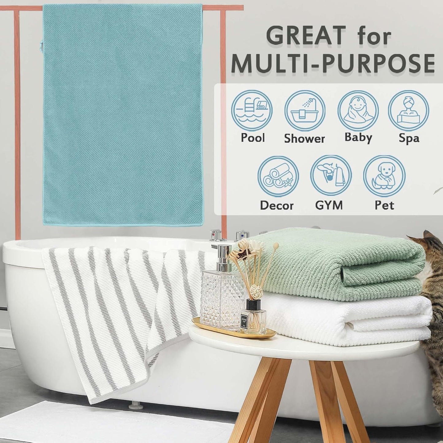 VOOVA & MOVAS Grey Bath Towels (4PC, Large 30"x56") - 100% Cotton | Quick Dry | Light Weight | Thick | Soft | Absorbent, Luxury Hotel Shower Towel, Bath Towel Gift Set, Dark Gray