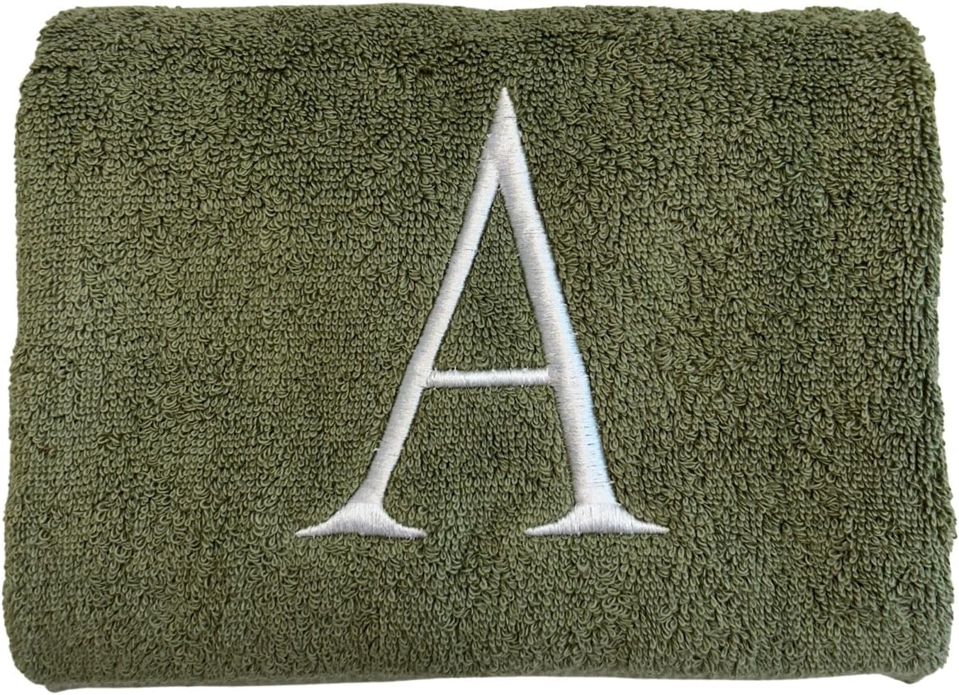 Sage Initial Hand Towel for Bathroom - Monogrammed Luxury Hotel Quality Decorative Embroidered Towel for Powder Room, Spa - GOTS Organic Certified - Set of 2 Letter E