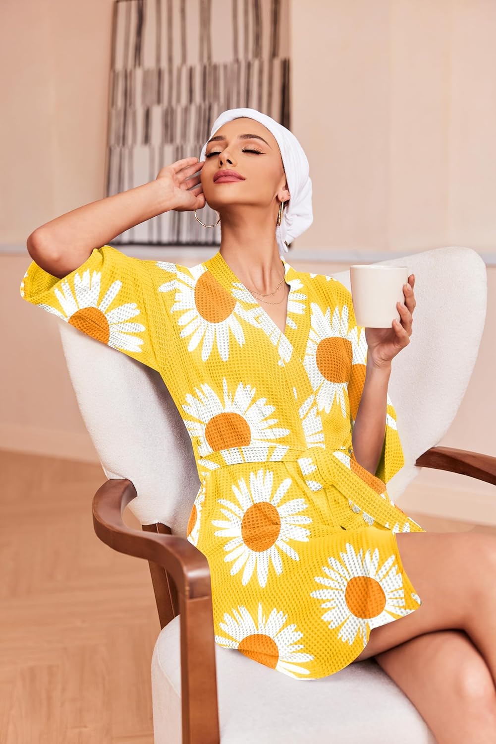 Ekouaer Robes for Women Waffle Knit Bathrobe Soft Lightweight Knee Length Loungewear S-XXL