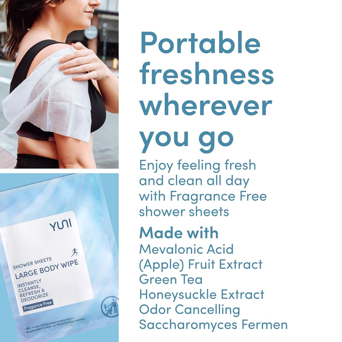 YUNI Beauty Large Body Wipes (Unscented, 12 Count) Super Soft Moist Showerless that Cleanse & Deodorize - On-the-Go Waterless Body Cleanser - Biodegradable Individually Wrapped Wipes for Travel