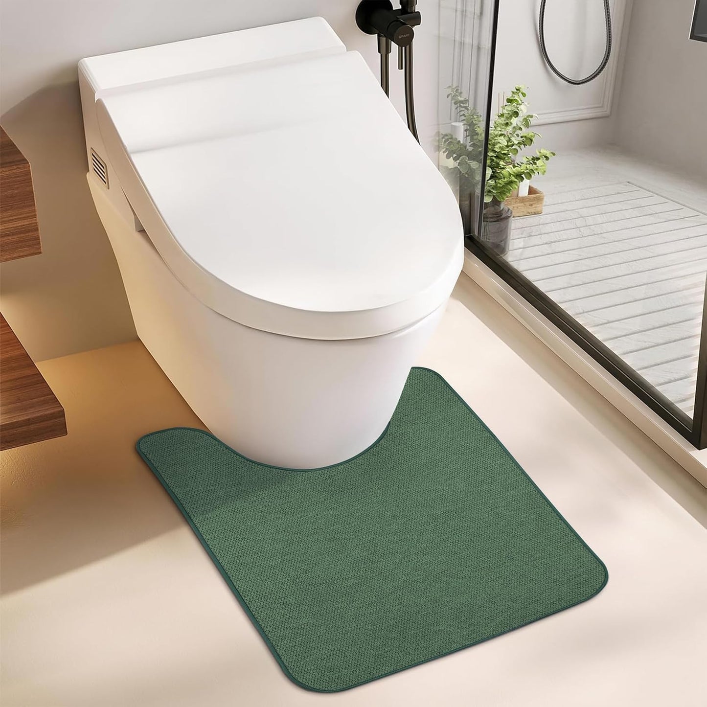 Toilet Rugs U Shaped Bathroom Rug,Machine Washable Non Slip Quick Dry Super Absorbent Ultra Thin Toilet Mats for Bathroom Toilet.Green,1'8"x2'(20x24inch)