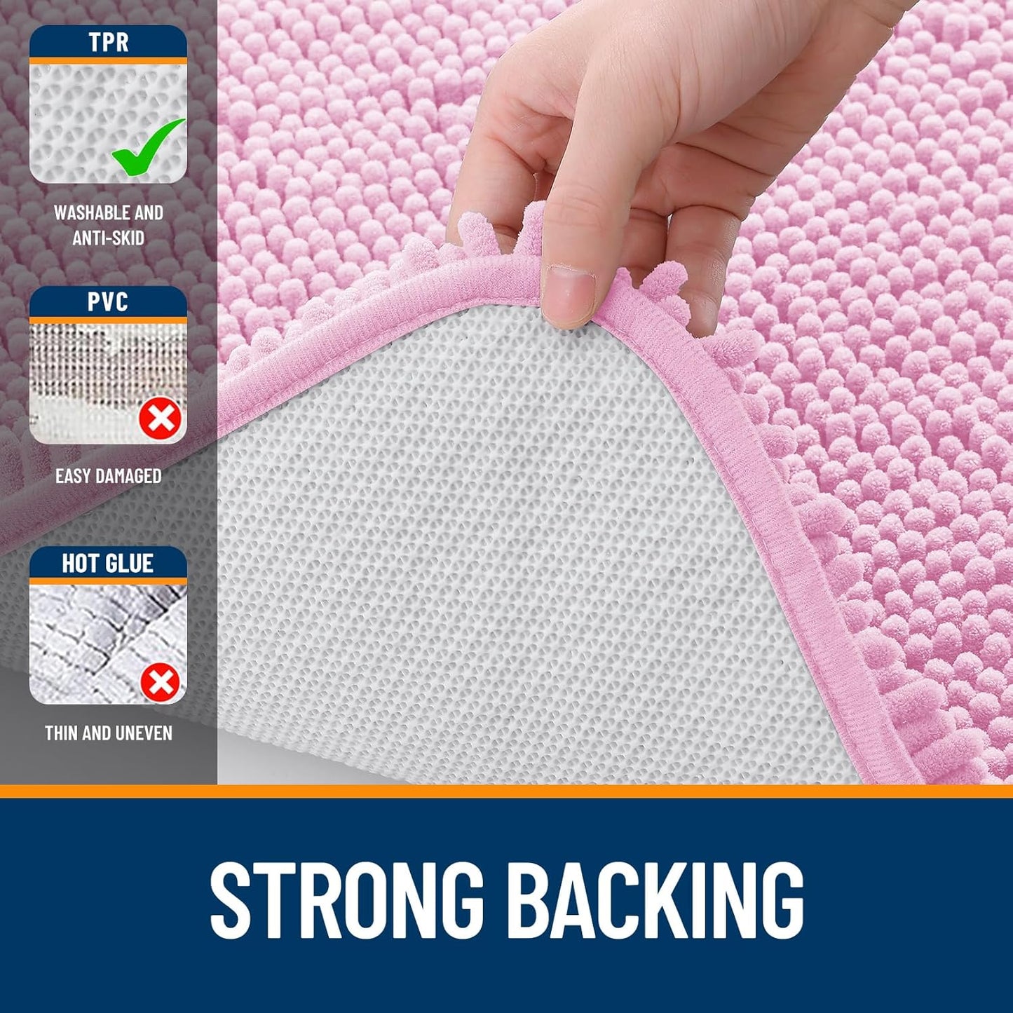 OLANLY Bathroom Rugs 24x16, Extra Soft Absorbent Chenille Bath Rugs, Rubber Backing Quick Dry, Machine Washable Bath Mats for Bathroom Floor, Tub and Shower, Home Decor Accessories, Pink