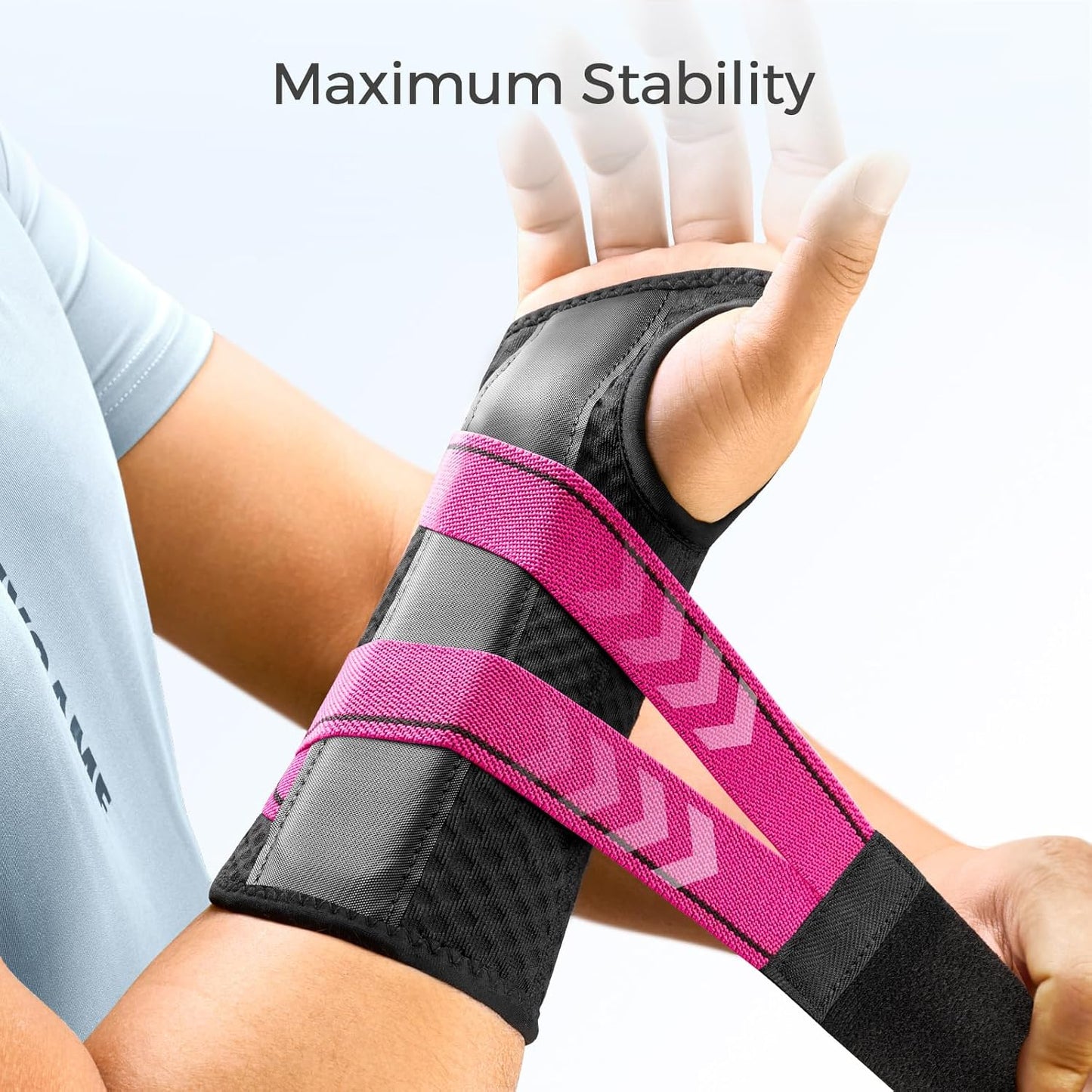 FREETOO Wrist Support Brace Left Hand for Tendonitis, Sprained wrist, Pain Relief Wrist Splint for Carpal Tunnel, Arthritis, Fit Women and Men, Wrist Immobilizer for Sleeping (Left, L/XL, Black/Pink)