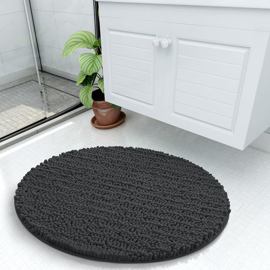 Arotive Luxury Round Chenille Bathroom Rug Mat, Extra Soft Thick Absorbent Shaggy Bath Rugs, Non-Slip Machine Wash Dry Plush Bath Mats for Bathroom, Shower and Tub, 24x24, Dark Grey