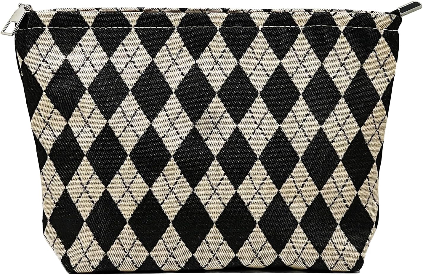 Rhombic Makeup Bag,Travel Makeup Bags for Purse, Small Makeup Pouch, Canvas Make Up Bag, Light Lining Zipper Close Comfortable Lightweight Makeup Bag, Small Cosmetic Bag, Toiletry Pouch