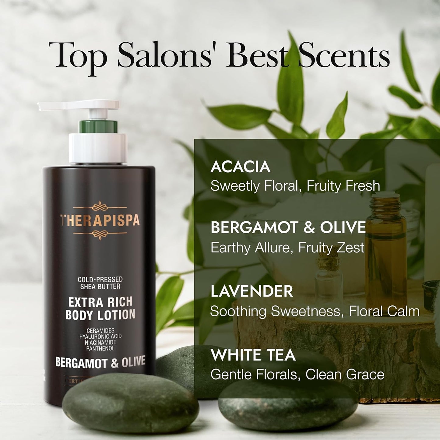 THERAPISPA Scented Body Lotion for Women – Nourishing & Hydrating Moisturizer with Shea Butter, Ceramides & Panthenol to Comfort & Restore Dry Skin (White Tea, 17.0 fl oz)