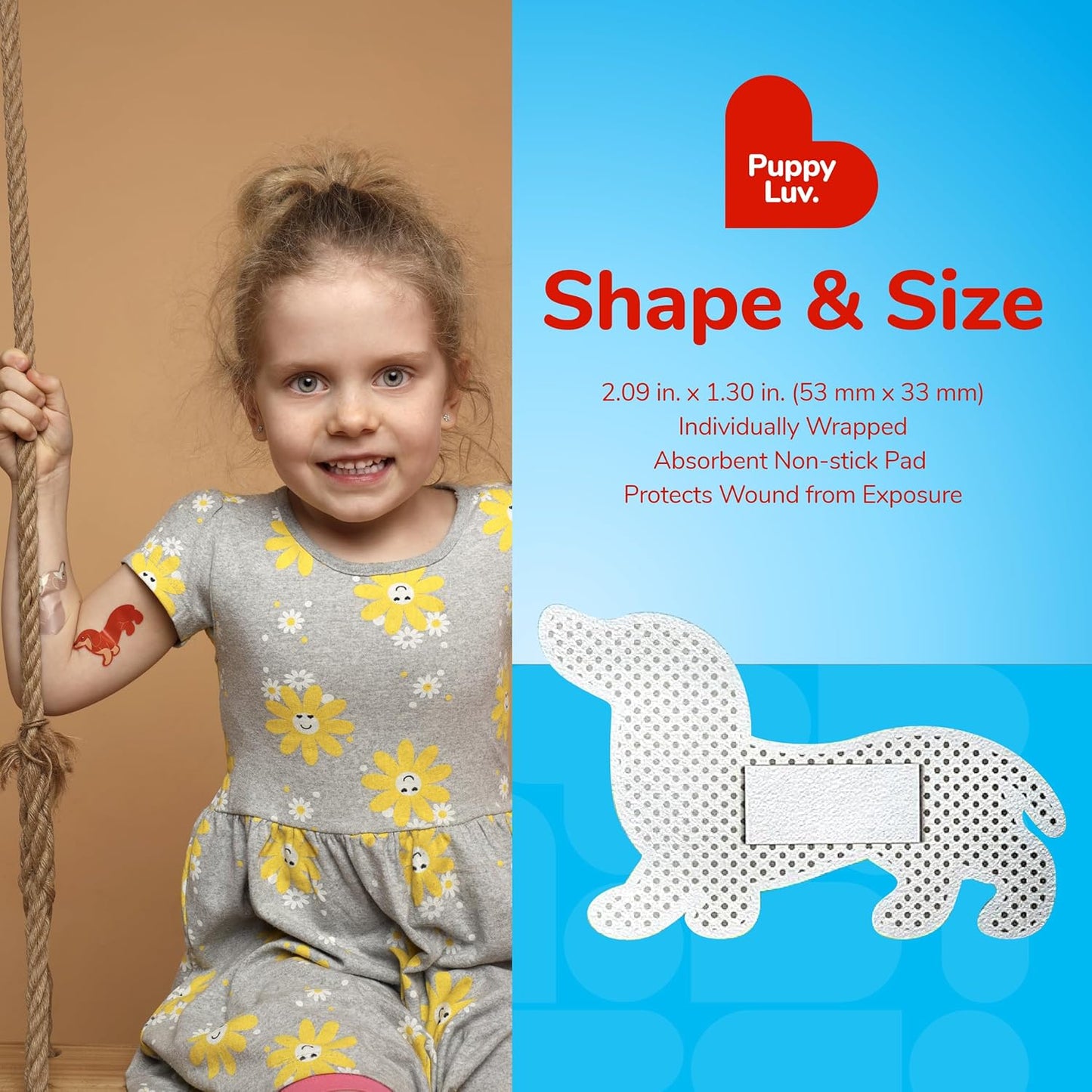 BioSwiss Kids Bandages, Puppy Shaped Self Adhesive Bandage Set, Latex Free, Sterile Wound Care, 50 Count