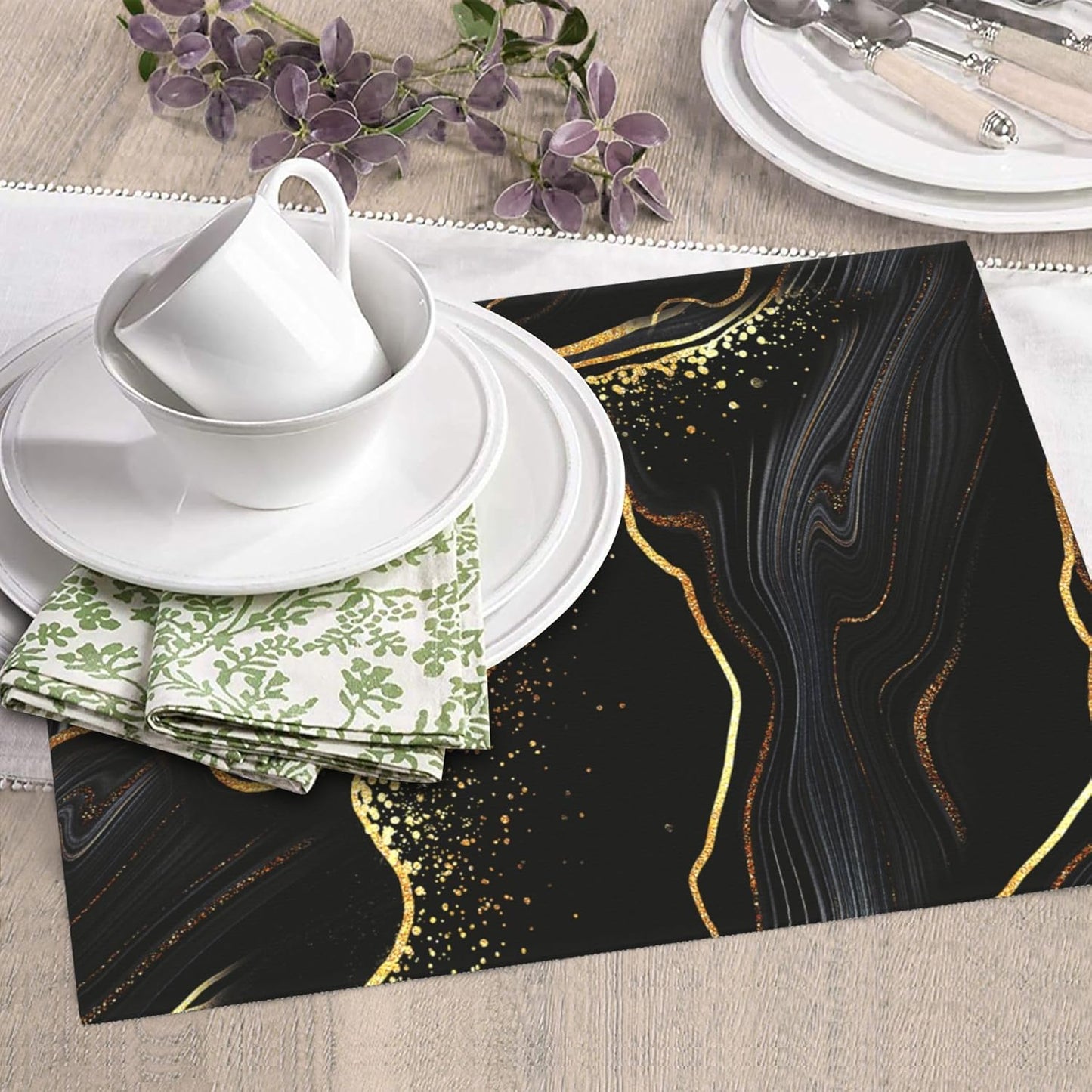 Black Gold Marble Texture Dish Drying Mat for Kitchen Counter Black Modern Decorative Dish Drainer Rack Mats 16x18 Inch Absorbent Reversible Drying Pad