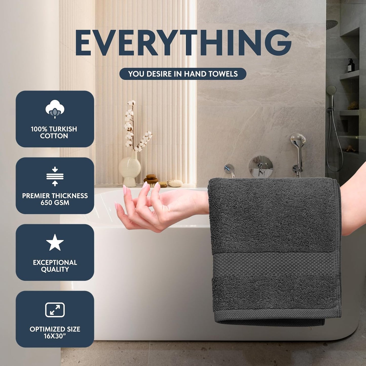 White Classic Luxury Multicolor Hand Towels - Soft 100% Turkish Cotton | Highly Absorbent Hotel spa Bathroom Towel Collection | 16x30 Inch | Set of 6