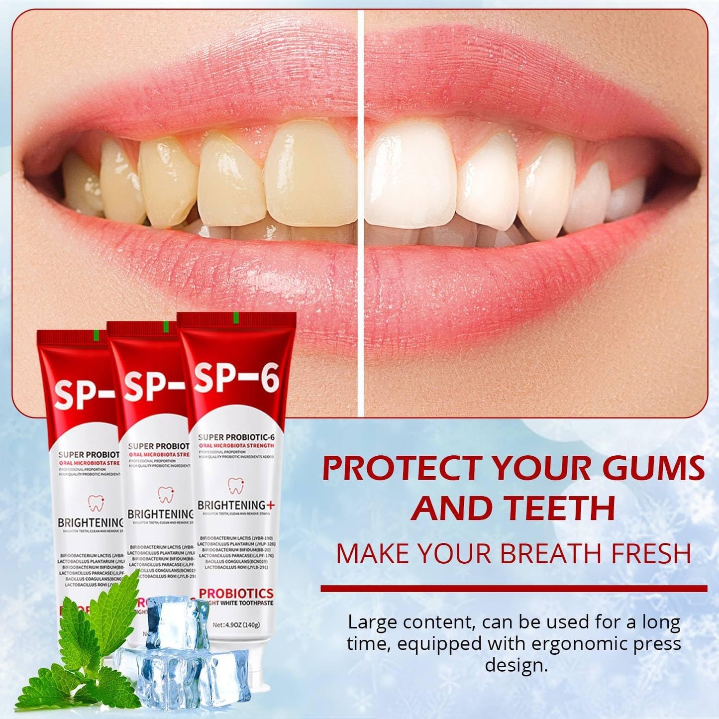 SP-6 Probiotics Whitening Toothpaste - Probiotics for Teeth Whitening and Gum Health - Enamel-Safe, Fluoride-Free, Double Mint Flavor,Fresh Breath (1)