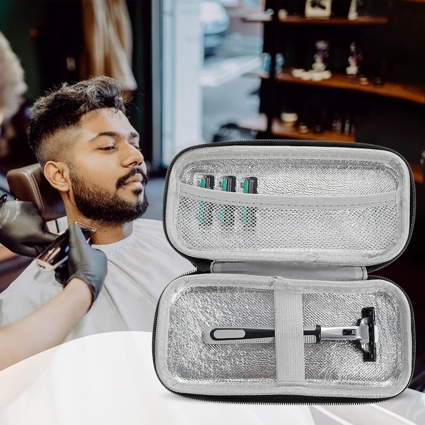 Safety Razor Travel Case, Black Waterproof Travel Razor Case, Lightweight Durable Men's Organizer, Zipper Carrying Bag