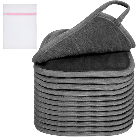 KODAMO Makeup Remover Cloth, 6 inch x 6 inch Reusable Makeup Remover Towels with Laundry Bag, Microfiber Makeup Removal Face Wash Cloths with Just Water, 12 Pack, Grey