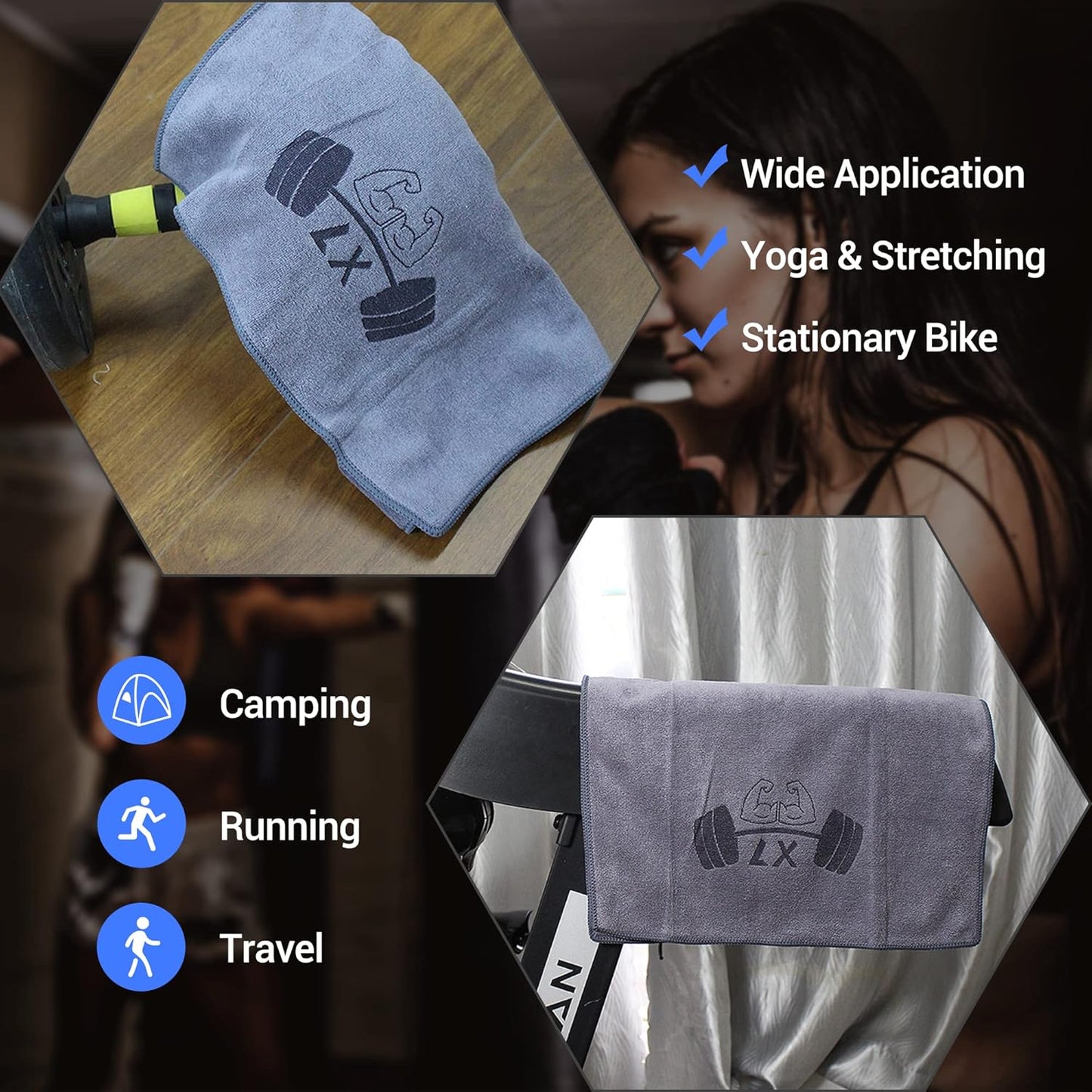 4 Pack Yoga Towel(14"x30"), Super Soft, Quick Dry Sports Towel for Neck and Face, Breathable Absorbent Cooling Towel for Hot Weather, Yoga, Golf, Travel, Camping, Workout,Running