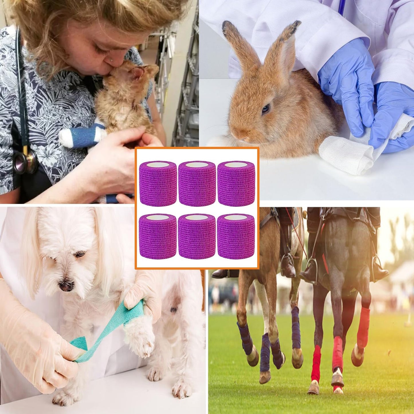 Hysiwen 6 Pack 2" x 5 Yards Self Adhesive Bandage Breathable Cohesive Wrap Self Adherent Vet Tape Self Stick Bandage Wrap for Sports, Athletic, Wrist, Ankle(Purple)