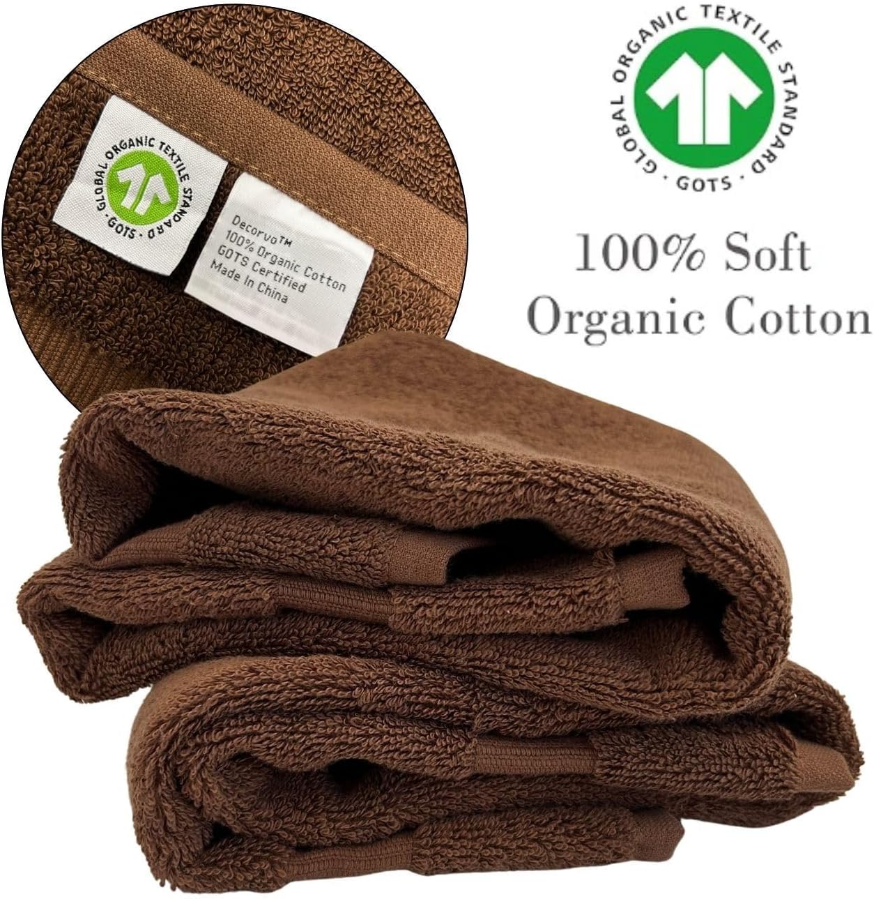 Brown Initial Hand Towel for Bathroom - Monogrammed Luxury Hotel Quality Decorative Embroidered Towel for Powder Room, Spa - GOTS Organic Certified - Set of 2 Beige Letter V