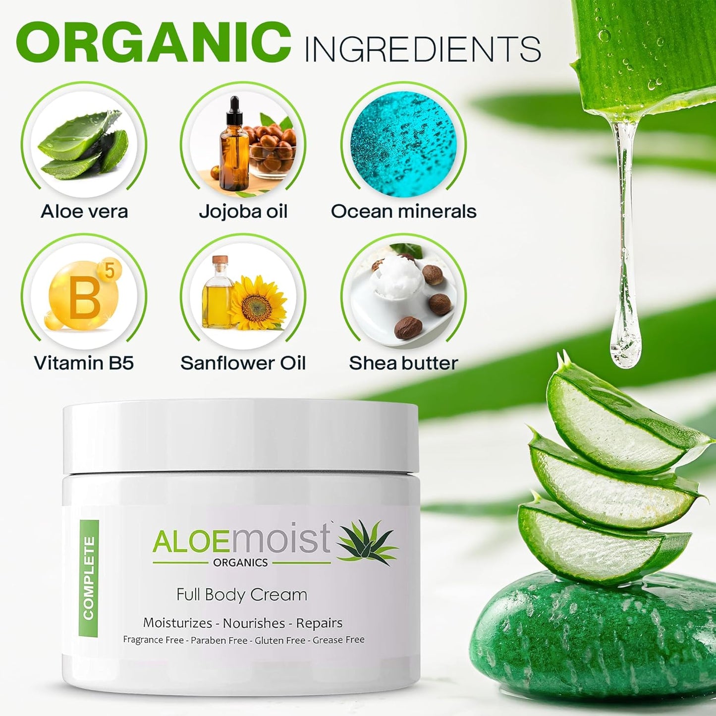 Organic Aloe Vera Lotion - Face & Body Moisturizing Cream with Natural Aloe Vera, Vitamin E Oil, Vitamin C, Retinol Cream, Shea Butter – Anti Aging Face Moisturizer for Women, Dry Skin (4 oz)