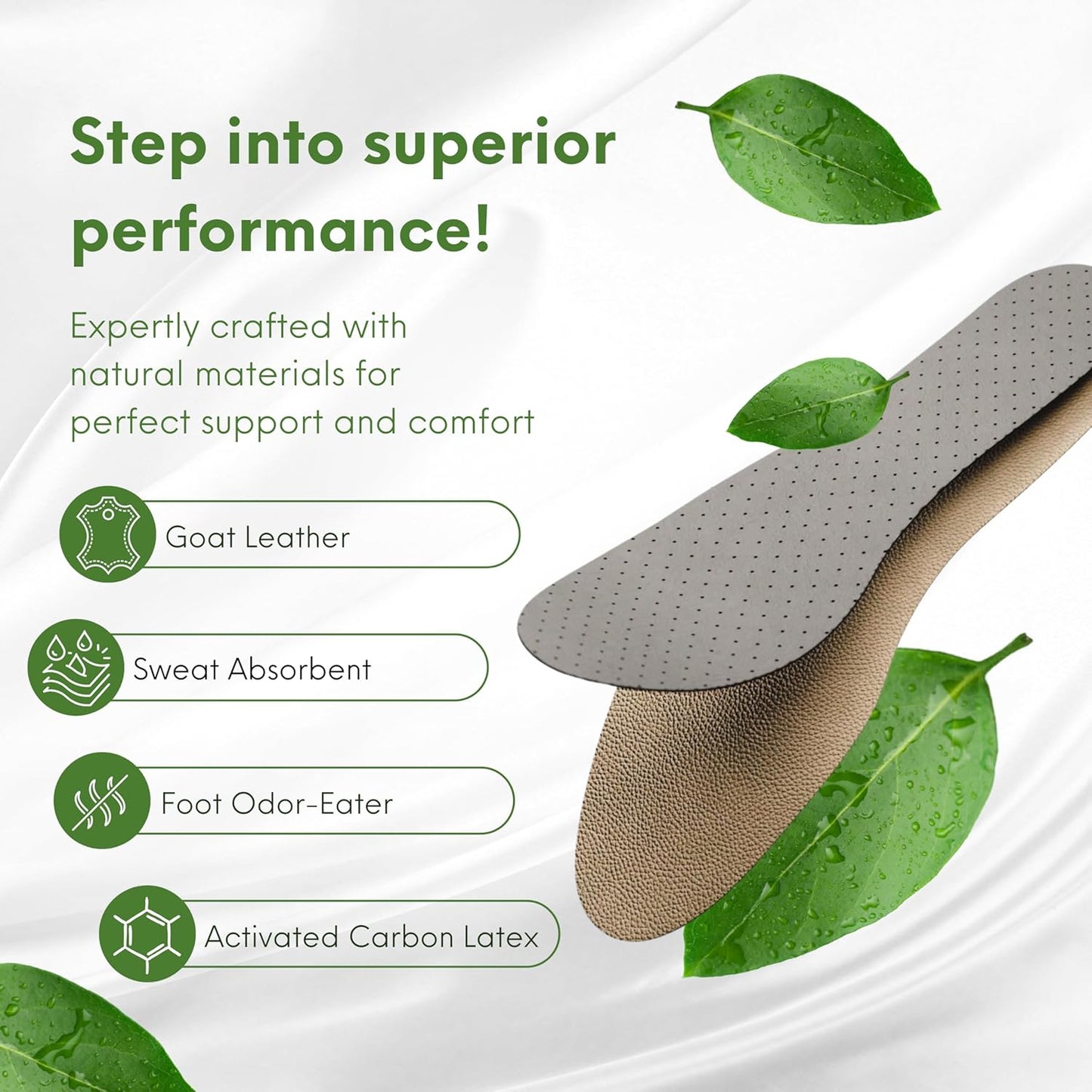 HANDARTE Leather Sockless Shoe Insoles | Thin Dress Shoe Inserts for Men | 100% Natural Goatskin - ChromeFree, Anti Sweat & Anti-Odor (US M12 | EU46)