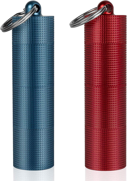 PPFISH 2 PCS Portable Daily Pill Case, 3 Compartments Aluminum Alloy Waterproof Pill Box Dispenser, Small Pocket Pill Container, Keychain Pill Fob, Travel Pill Holder for Men Women