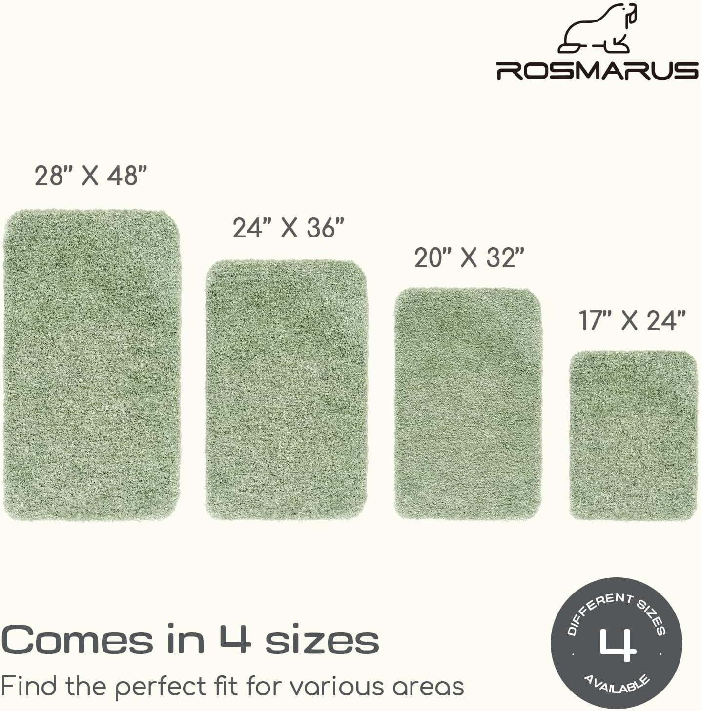 ROSMARUS Shaggy Bath Rugs for Bathroom Non Slip 24" X 36", Water Absorbent Bath Mat, Soft Shower Mat for Floor & Tub, Fluffy Plush Machine Washable, Green