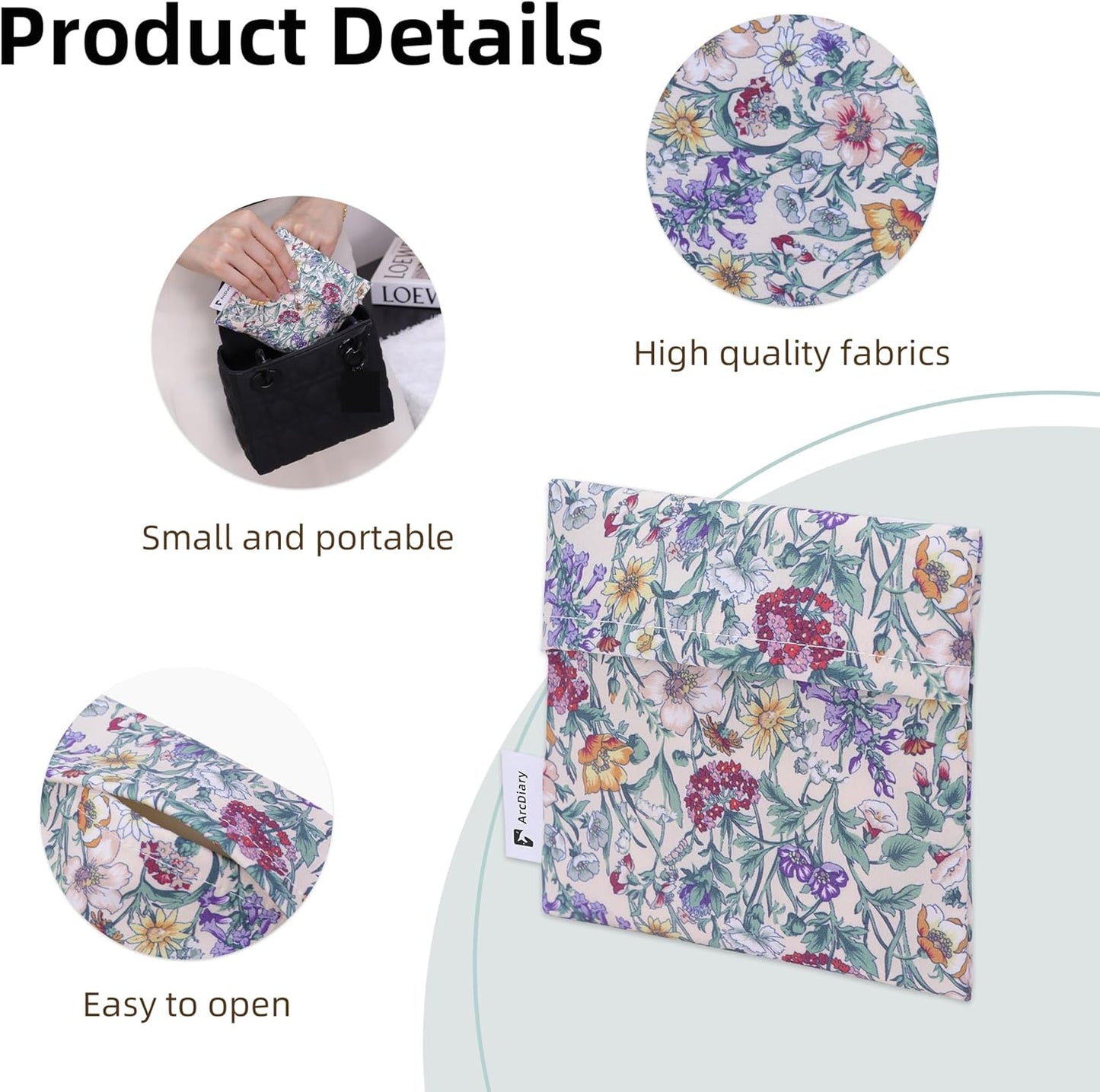 Period Bag for Teen Aged Girls, Portable Sanitary Pad Storage Bag for Teen Pads/Sanitary Napkins/Small Tampons, Feminine Menstrual Cup Pouch (Iris Meadow)