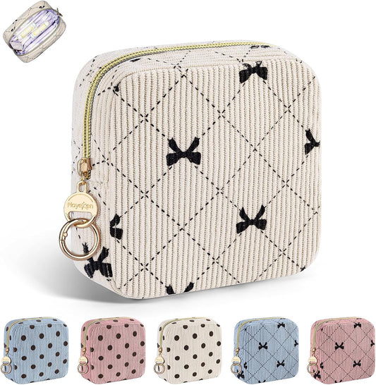 Period Bag for Teen Girls, Corduroy Cute Sanitary Napkin Storage Bag, Menstrual Pad Bag Tampon Holder for Purse