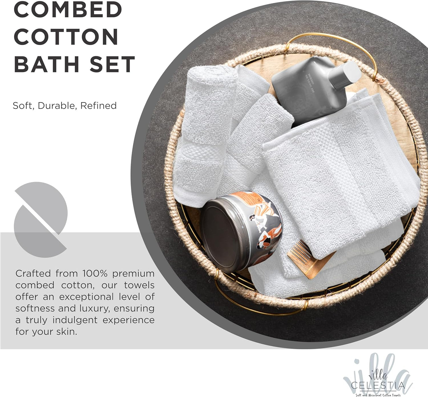100% Combed Cotton Bathroom Towel Set of 3- 1 Bath Towel, 1 Hand Towel, 1 Wash Cloth, Sustainable, Soft, Highly Absorbent 3 Piece Cotton Bath Towel Set Ideal for Hotels, Spa, Bathroom, Dorm, White