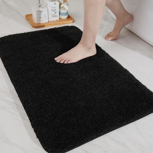 COSY HOMEER Bathroom Rugs Mat 20”x32” Absorbent Non-Slip Bath Mat Plush Shaggy Machine Washable Bath Rugs Soft Polyester Bath Mats for Bathroom Floor,Tub and Shower,Black
