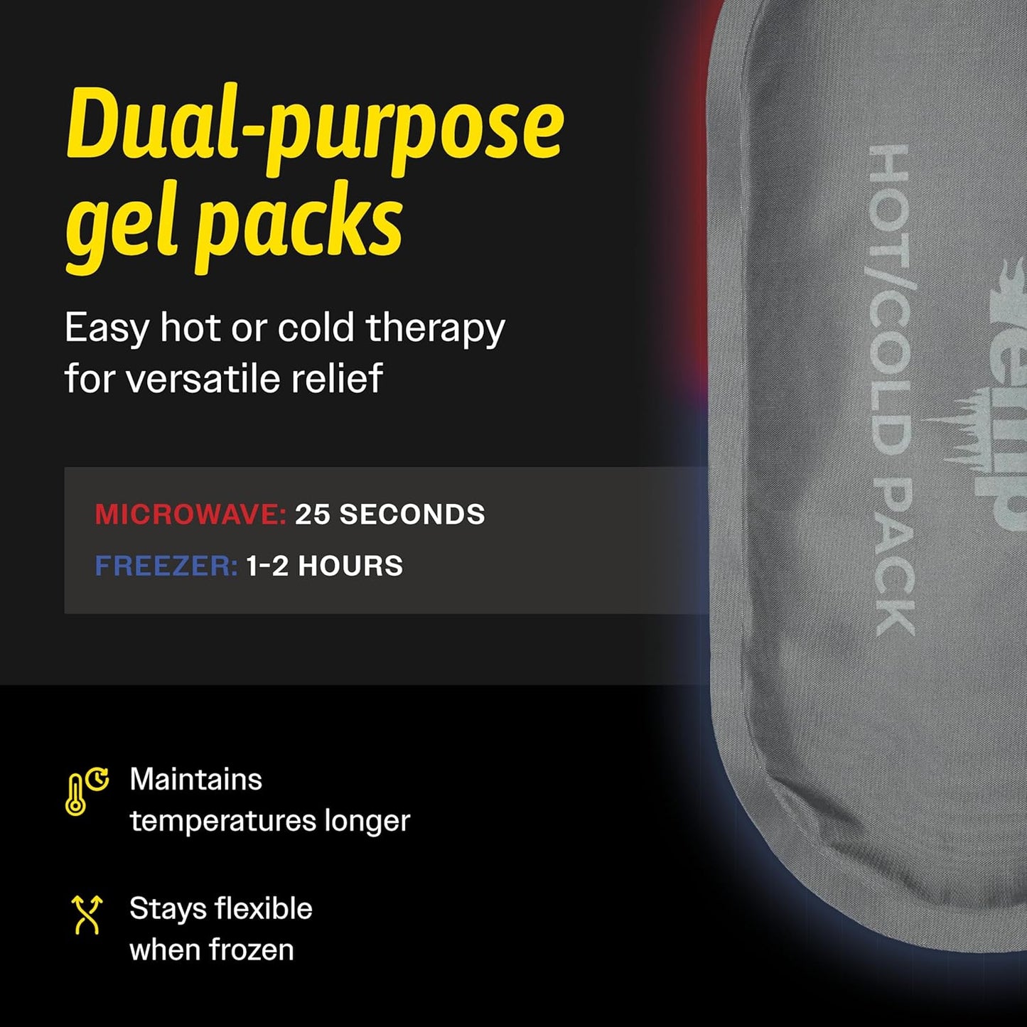 Hot & Cold Reusable Gel Packs (3 Packs + Adjustable Strap) Flexible Soft Compress - Ice & Heat Therapy for Injuries, Back, Shoulder, Hip, Knee, Joint Pain, Swelling, Bruises, Post Surgery - Sport Temp