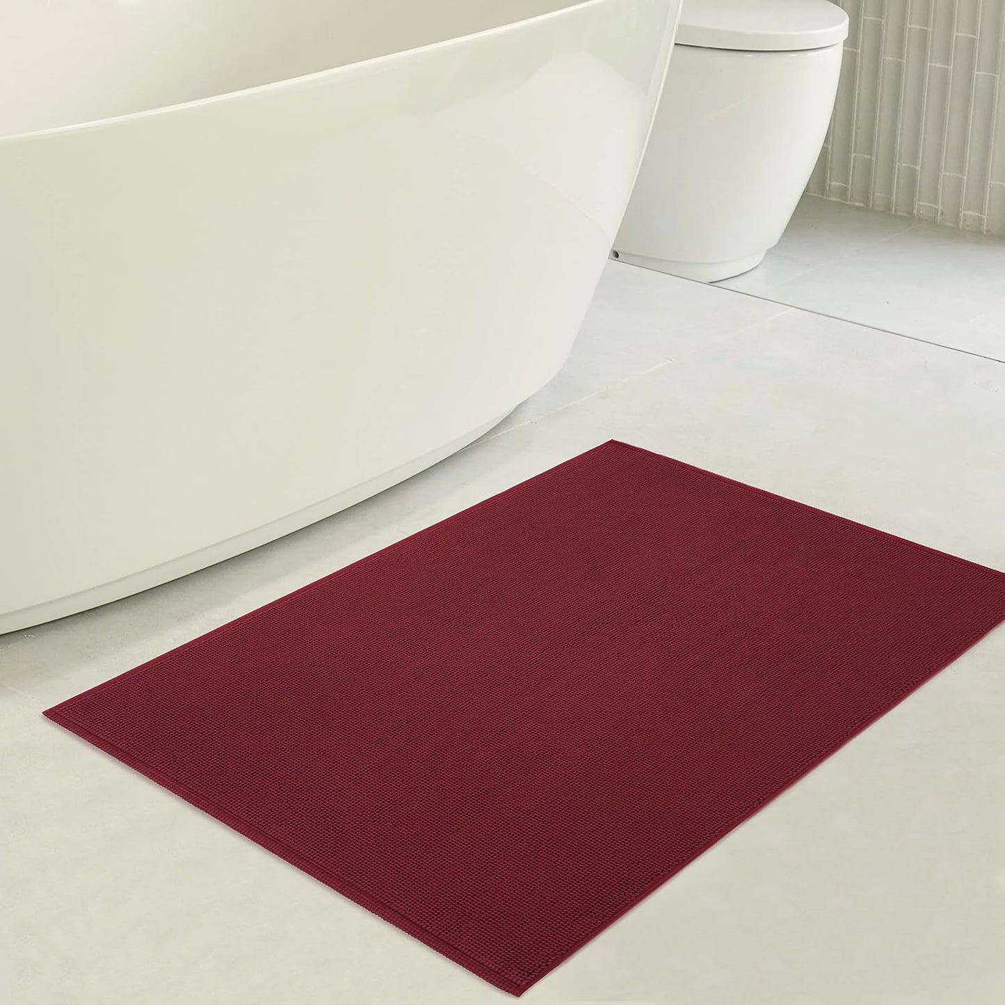 American Soft Linen Bath Rug, 17 in 24 in 100% Cotton Bath Mats Rugs for Bathroom, Slip Reducer Washable Shaggy Form Area Rugs, Burgundy Red Bath Rug