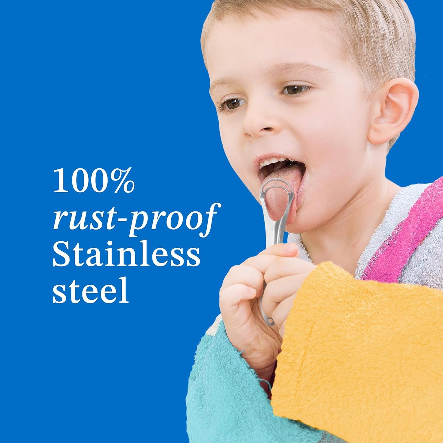 Mouthology Tongue Scraper for Kids (2 Pack), Stainless Steel Tongue Cleaner (Reduce Bad Breath), Metal Tongue Scrubber for Children, Improve Oral Health