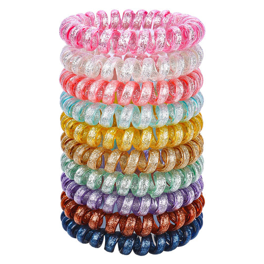 JessLab Spiral Hair Ties for Women, 10-Pack Traceless No-Damage Ponytail Holders, Coils Hair Bands for Girls, Assorted Colors