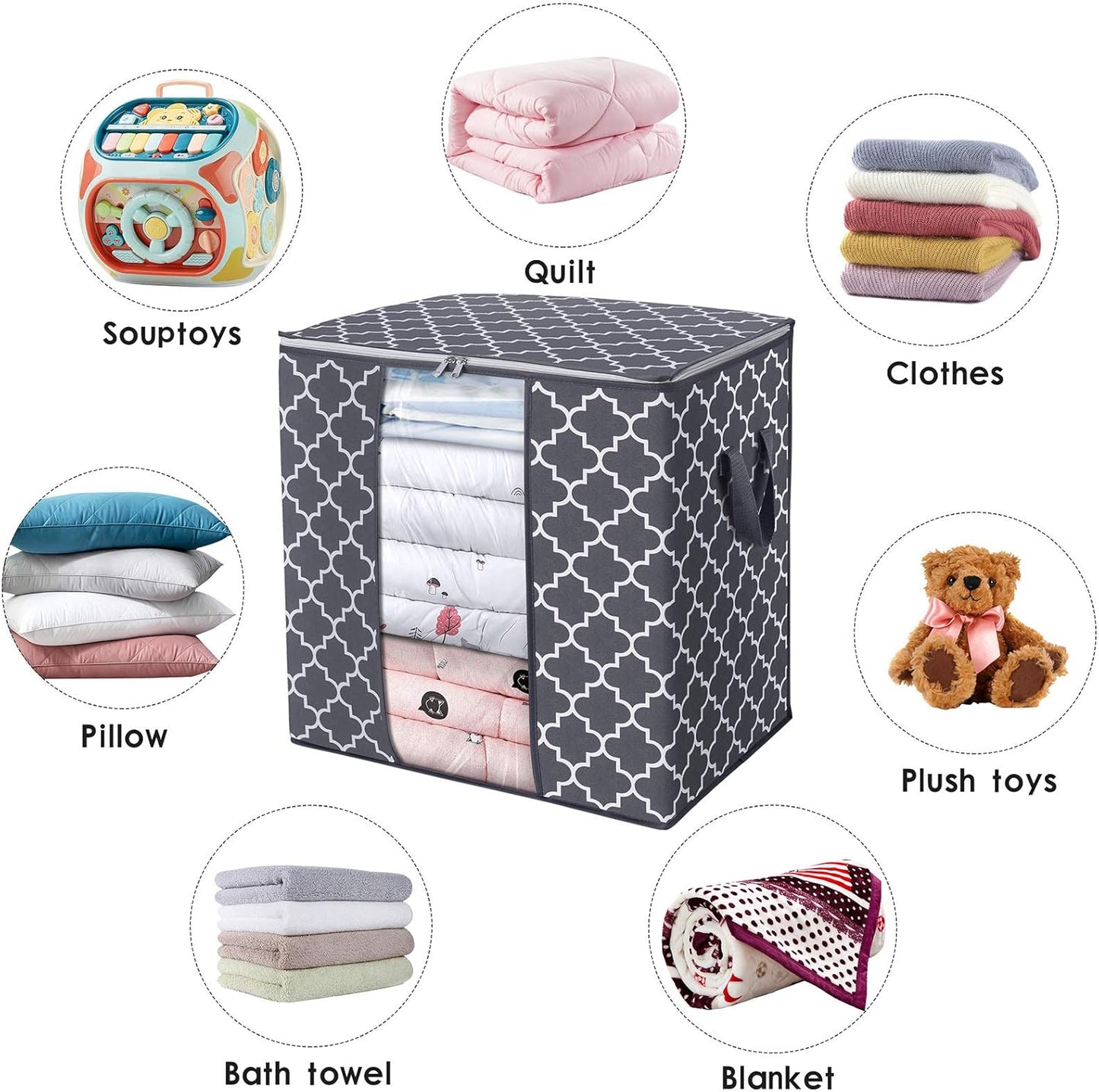 WISELIFE Storage Bags 8 Pack/100L Large Blanket Clothes Organization and Storage Containers for Comforters,Bedding, Foldable Organizer with Reinforced Handle, Clear Window, Sturdy Zippers,Gray
