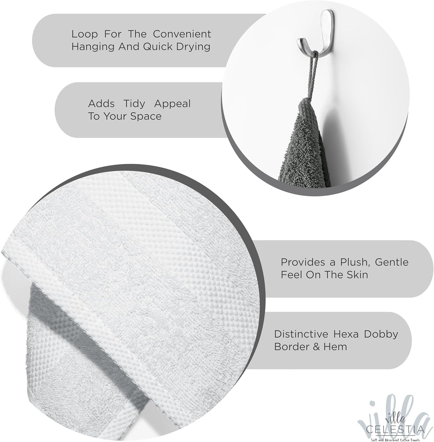 100% Cotton Bath Towel Set of 12-4 Bath Towels, 4 Hand Towels, 4 Wash Cloths, Sustainable, Soft, Highly Absorbent, Combed Cotton 12 Piece Set for Hotels, Spa, Bathroom, Dorm, White