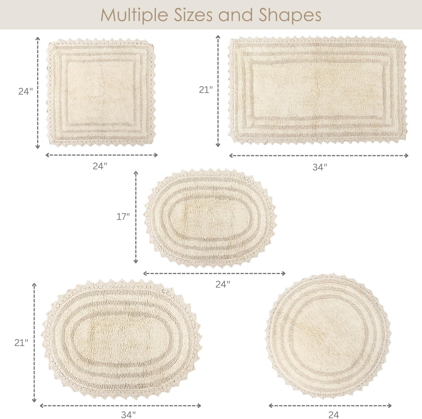 RAJRANG Bath Rug for Bathroom Cotton Absorbent Soft Reversible Woven Bath Mat Shortbread Rectangle 34x21 Inches