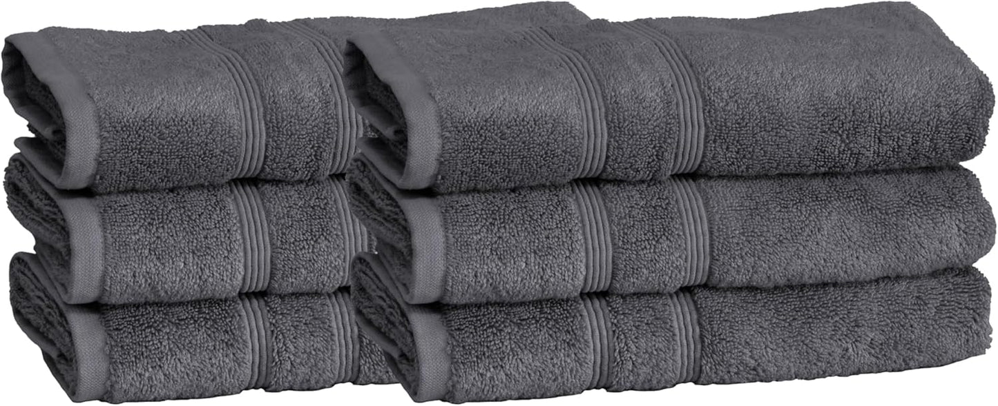 Mosobam Luxury Turkish Set of 6 Hand Towels 16X30 Charcoal Gray (Dark Grey) 700 GSM Bamboo Viscose & Aegean Turkish Combed Cotton