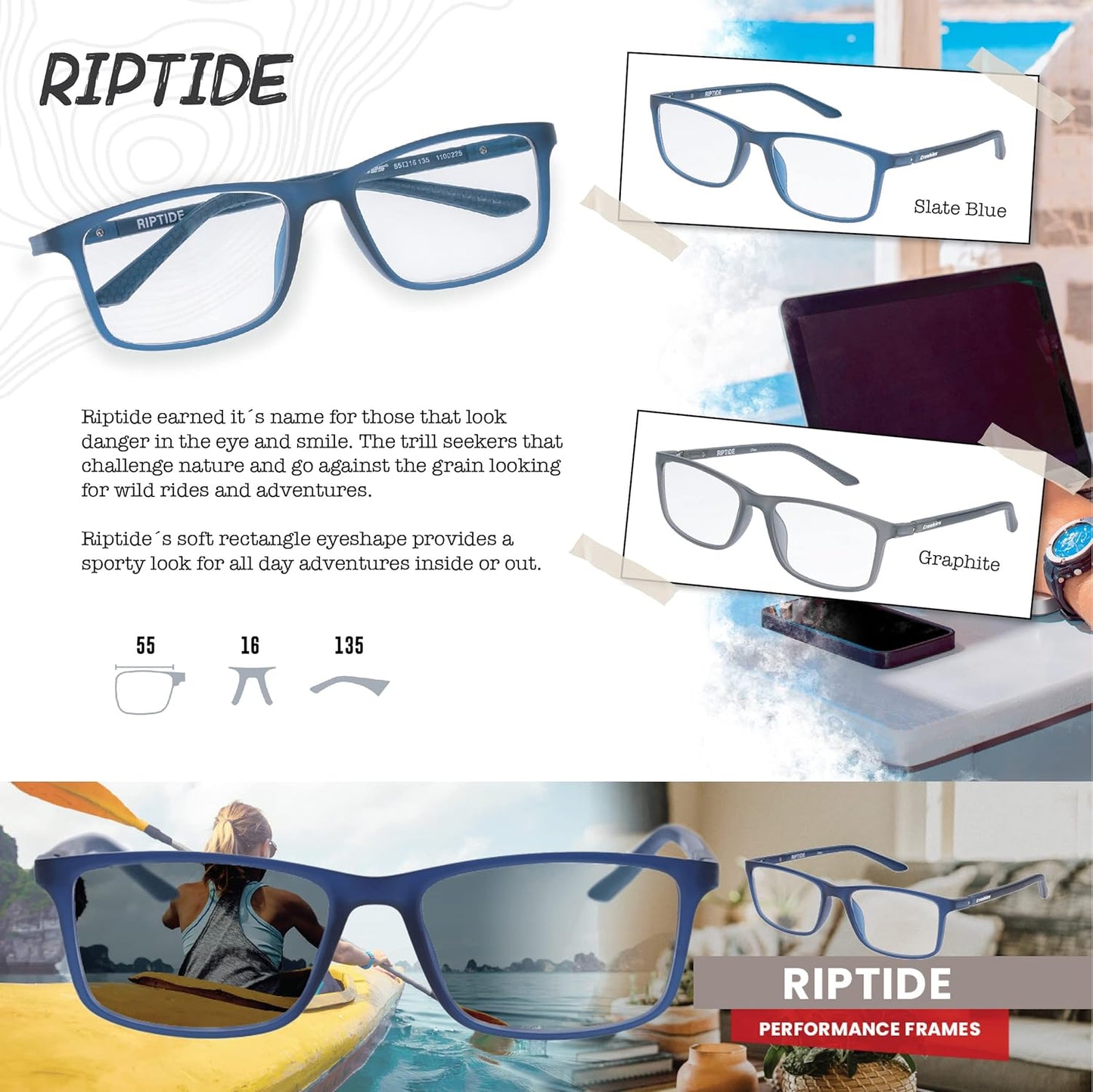 Croakies Riptide Photochromic Progressive Eyewear | UV400 Sunglass for Outdoor | Bluelight Eyeglass for HEV Devices | Bundle