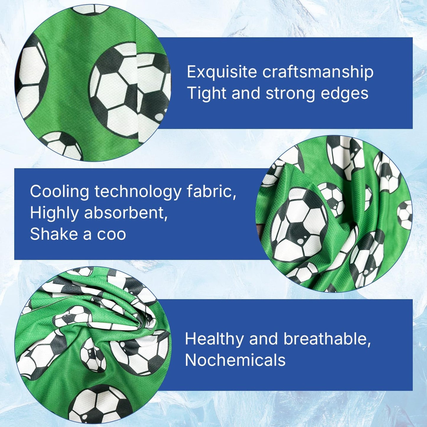 OPSO Softball Cooling Towel Set, 40 x 12 inches, 12 Pack, Microfiber Sports Towels for Baseball, Soccer, Golf LCE Towel Microfiber Sports Towels for Player (Soccer 2)