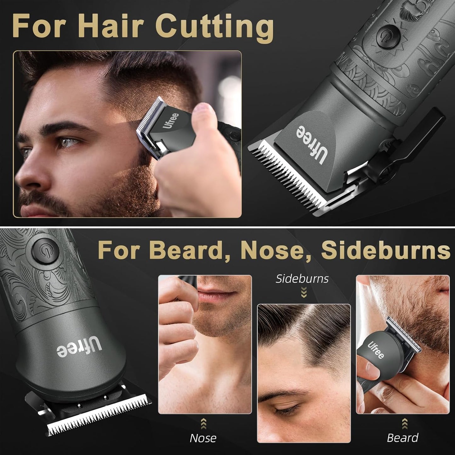 Ufree Beard Trimmer for Men Professional with Hair Clippers, Barber Clippers and Trimmers Set, Electric Razor Shavers for Men, Cordless Mens Grooming Kit for Nose, Ear, Face, Hair, Gifts